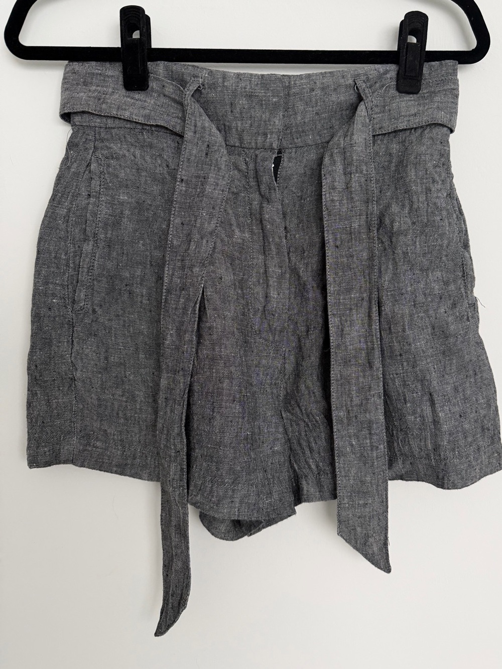 Artisan NY High-Waist Tie Front Linen Shorts Charcoal Gray